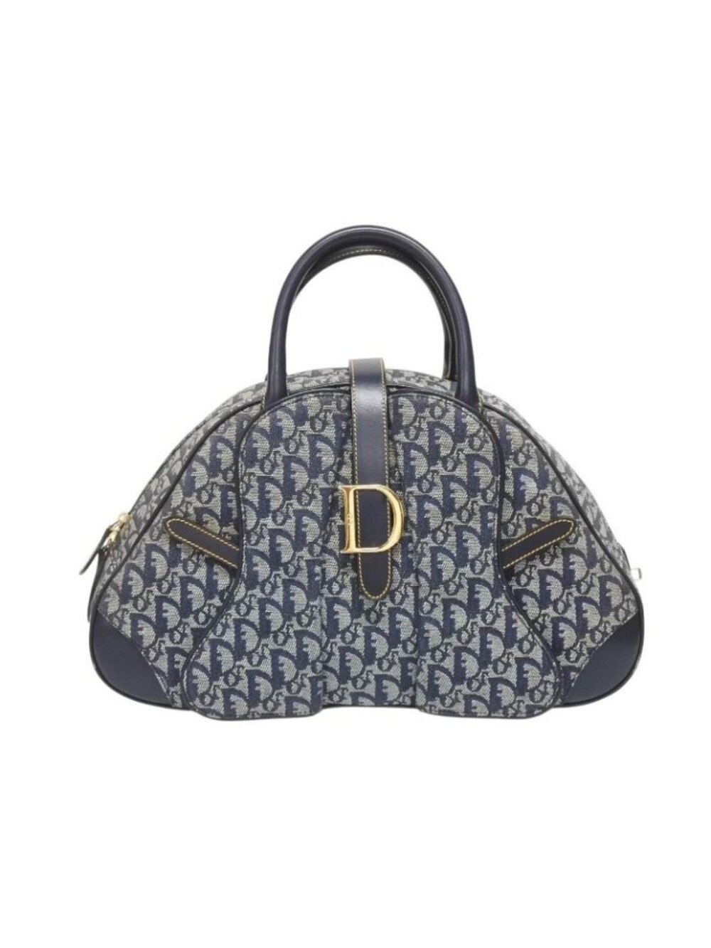 Dior Double Saddle Bag Trotter Canvas Leather Navy Gold